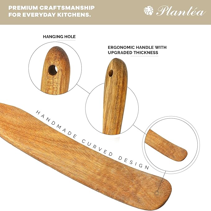 As Seen On TV, Spurtles Kitchen Tools Wooden, Plantéa Handmade Wooden Spoons for Cooking, Heat Resistant Spurtle Set Cooking Utensil For Non-Stick Cookware, Stirring, Mixing, Whisking, Serving