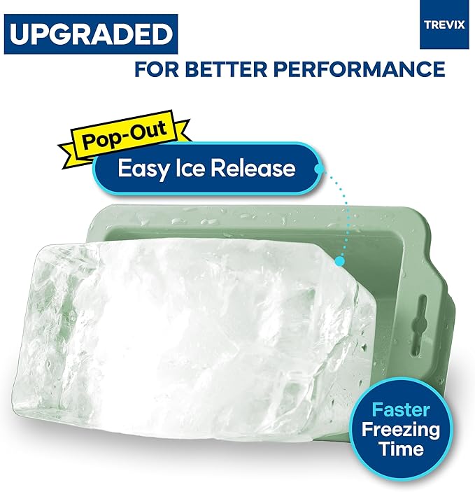 Trevix Ice Block Mold for Ice Bath (4 PCS) - Makes 18 LBS Large Ice Cube Molds, Reusable Ice Cube Tray, Large Silicone Ice Molds (Green, 4pcs(18lbs))