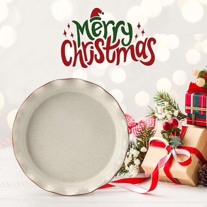 SIDUCAL Pie Pan for Baking 10.5 inch,NonStick Reusable Ceramic Pie Plate with Ruffled Edge,Dishwasher and Oven Safe,Deep Dish Pie Pan for Apple Pie,Quiche,Pot Pies, Tart, etc（White）