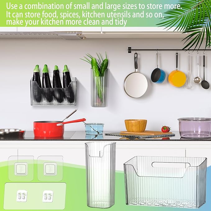8 Pcs Storage Organizer Bins Wall Mounted Organizer Basket Plastic Cabinet Door Bins Stackable Hanging Baskets for Organizing for Wall Refrigerator Kitchen Bathroom Pantry(3.35'',White)