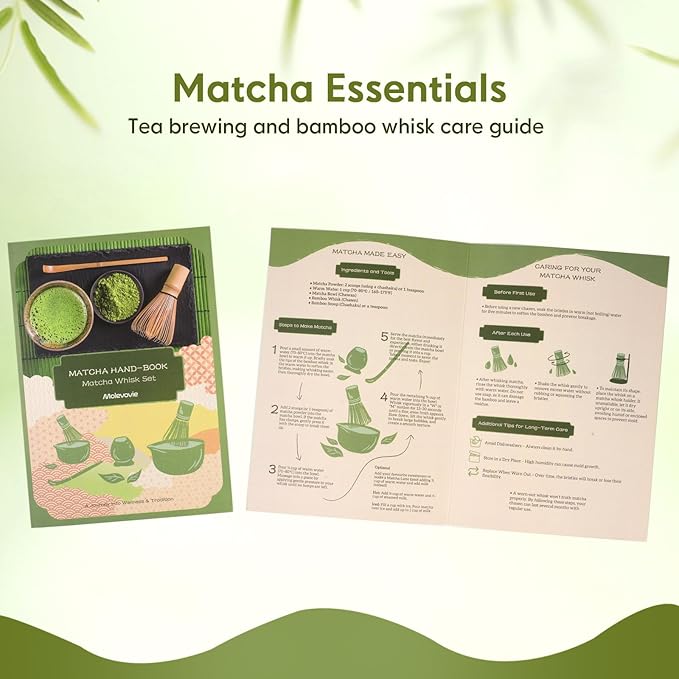 Matcha Whisk Set – Ceramic Matcha Set with Matcha Bowl, Matcha Whisk & Holder, Bamboo Scoop, Tea Towel – 5-Piece Japanese Matcha Kit for Matcha Lovers, Beginners & Gifting (Green, 20oz)