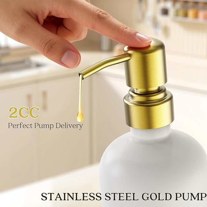Galasily Gold Soap Dispenser Set Comes with Stainless Steel Pumps, Instant Dry Tray, and Dish Scrub Brush, Kitchen Soap Dispenser Set Suitable for Kitchen Decor and Bathroom Accessories(Gold)