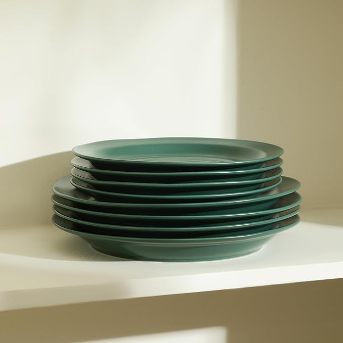 Stone Lain Orbit 24-Piece Dinnerware Set Stoneware, Plates and Bowls Set, Pasta Bowls, Microwave and Dishwasher Safe, Dish Set for 8, Green