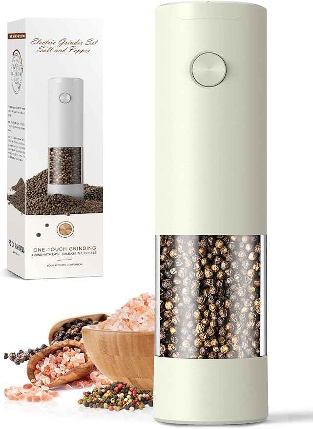 1 Pack Salt and Pepper Grinder-Electric Adjustable Coarseness Salt Pepper Grinder Shakers House Warming Gifts Automatic Battery Pepper Mill Shakers Gifts for Women Wedding Registry Must Haves