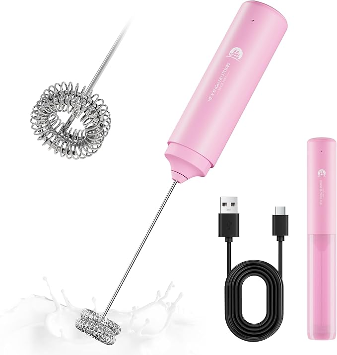 Rechargeable Milk Frother Handheld, 2-IN-1 Dual Spring Whisk Electric Frother Wand for Cappuccino Latte Macchiato, Portable Drink Mixer for Coffee, Matcha, Hot Chocolate