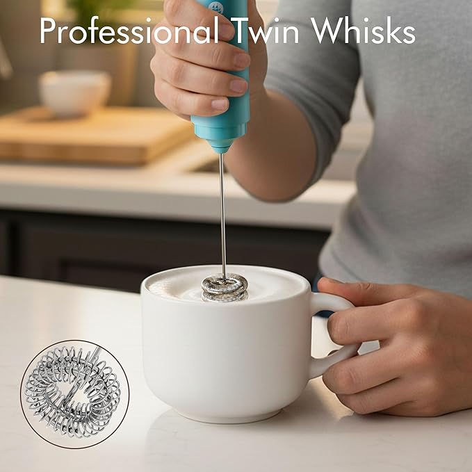 Rechargeable Milk Frother Handheld, 2-IN-1 Dual Spring Whisk Electric Frother Wand for Cappuccino Latte Macchiato, Portable Drink Mixer for Coffee, Matcha, Hot Chocolate