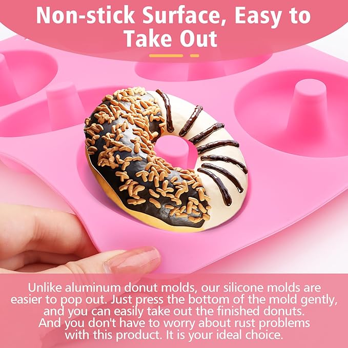 3 Pack Silicone Donut Pan, Non-stick Doughnut Molds for Baking, 6 Cavity Donut Maker Muffin Cupcake Bagel Making Tray (Pink, Orange, Green)