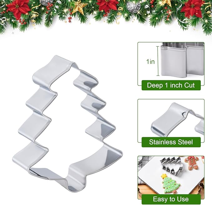 Husfunov Christmas Cookie Cutters Set 6 Pieces,Stainless Steel Metal Cutter with Christmas Tree, Gingerbread Man, Snowman, Snowflake, Candy Cane, Santa Face Shapes for Holiday