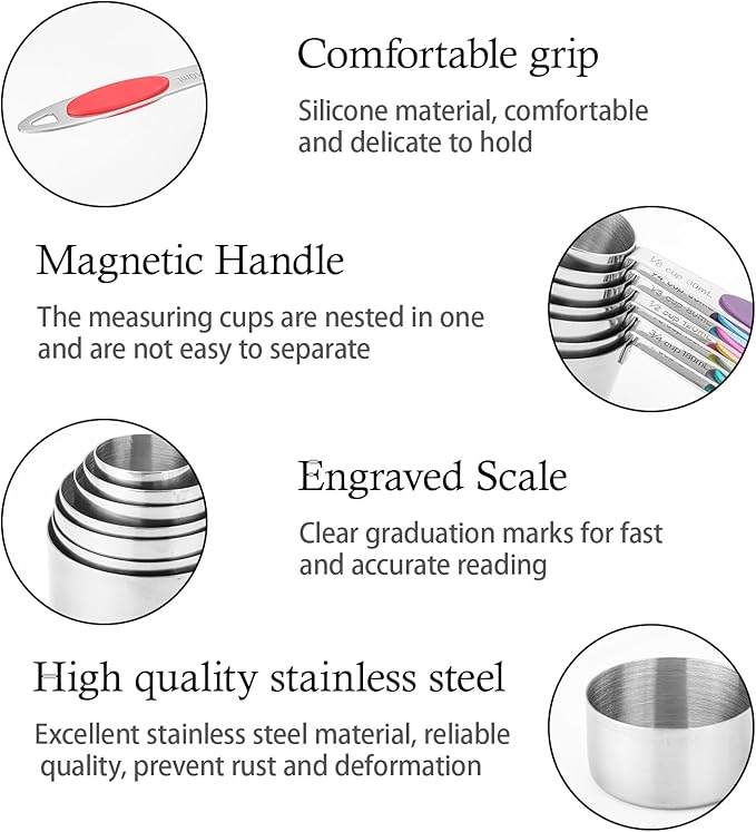 Magnetic Measuring Cups and Spoons Set, 15 Piece Stainless Steel Measuring Cups and Spoons for Measure Dry and Liquid Ingredients (Colorful)
