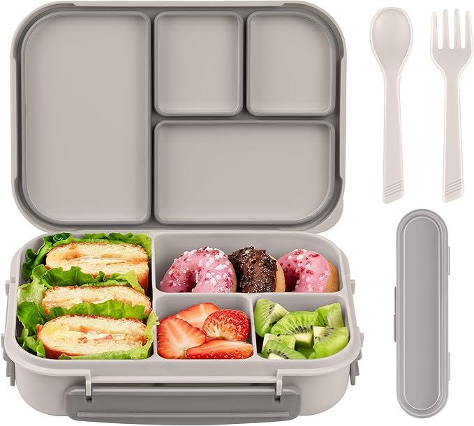 Amathley Lunch Box Kids,Bento Box Adult,Leakproof Lunch Containers for Adults/Kids/Toddler,1200ML-4 Compartments bento Lunch box with Utensil,Microwave & Dishwasher & Freezer Safe (White)