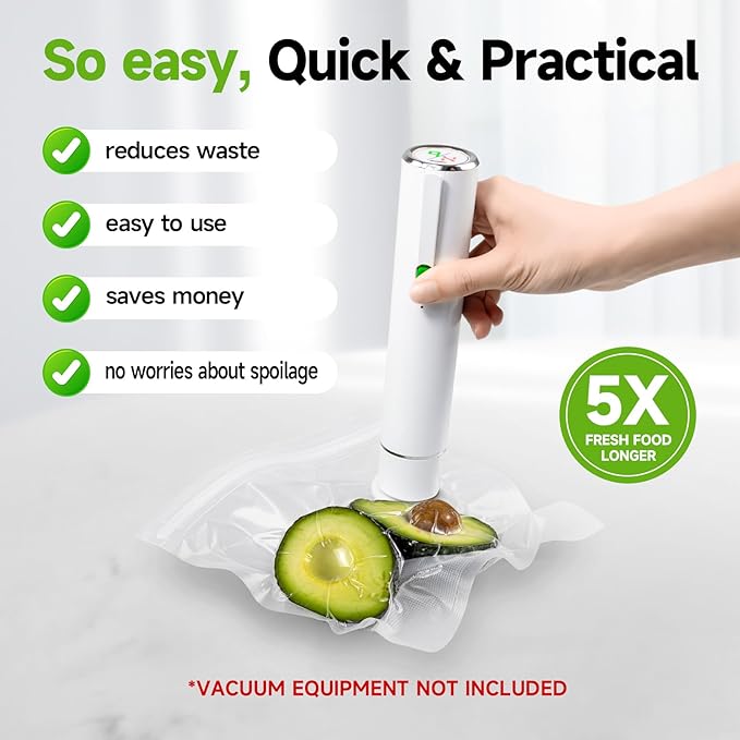 Vixino Vacuum Sealer Bags, 40 Reusable Vacuum Sealer Bags for Food, BPA-Free, Meal Prep and Sous Vide Cooking,Works for Handheld Sealer and Vac Sealer Machine with External Vacuum Systems