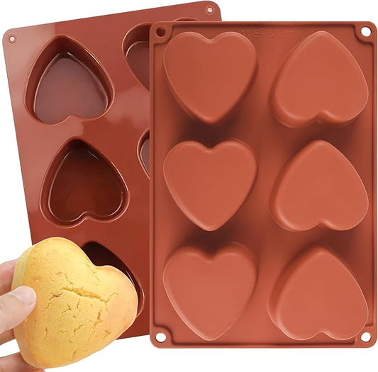 (2 Pack) 6 Holes Heart Shaped Silicone Mold For Chocolate Cake - Heart Silicone Mold for Making Jelly Pudding Handmade Soap Mould Candy Making