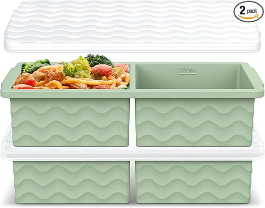 Aopigavi Silicone Freezer Tray with Lid – 2-Cup Soup Freezer Container Molds, Large Ice Cube Trays for Freezing Soup, Sauce & Broth, Meal Prep & Food Storage – Oven & Dishwasher Safe, 2-Pack