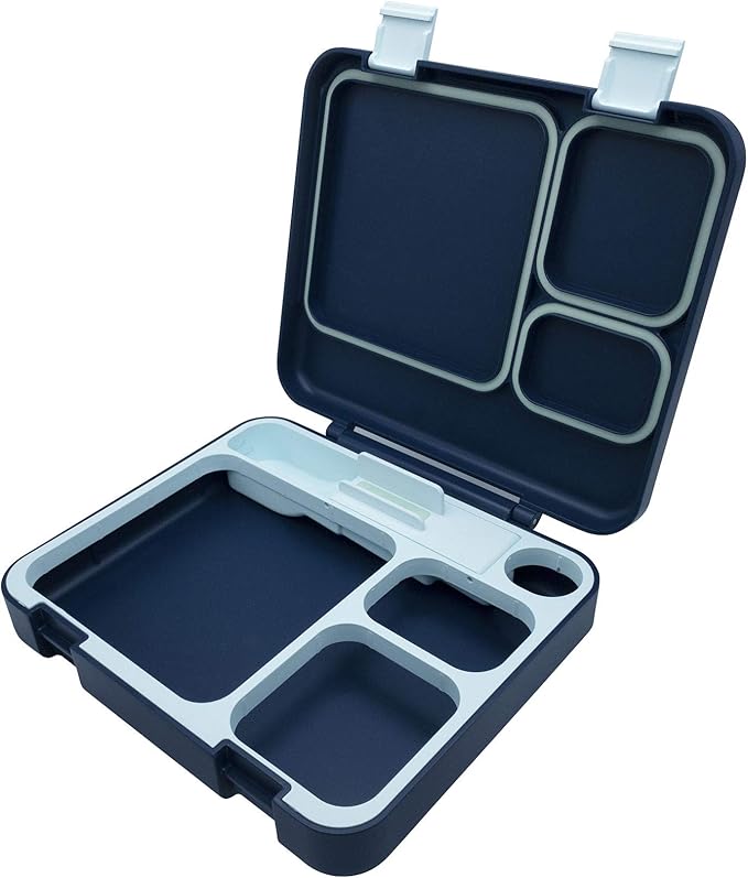 BUILT Microwave Safe Leak-Resistant 3-Compartment Bento-Style Lunch Box with Utensils and Dressing Container Poseidon Blue 5269835