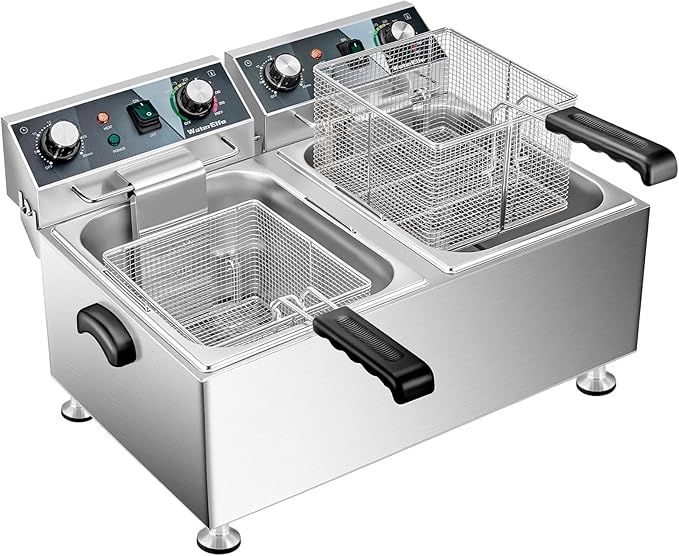 WaterElfo Deep Fryer Commercial Deep Fryers With Basket13Lx2 13.7Qt x 2 Thicken With Precise Temperature Control Timer Double Deep Fryer With 2 Baskets1800Wattsx2 120V Countertop Fryer Restaurant