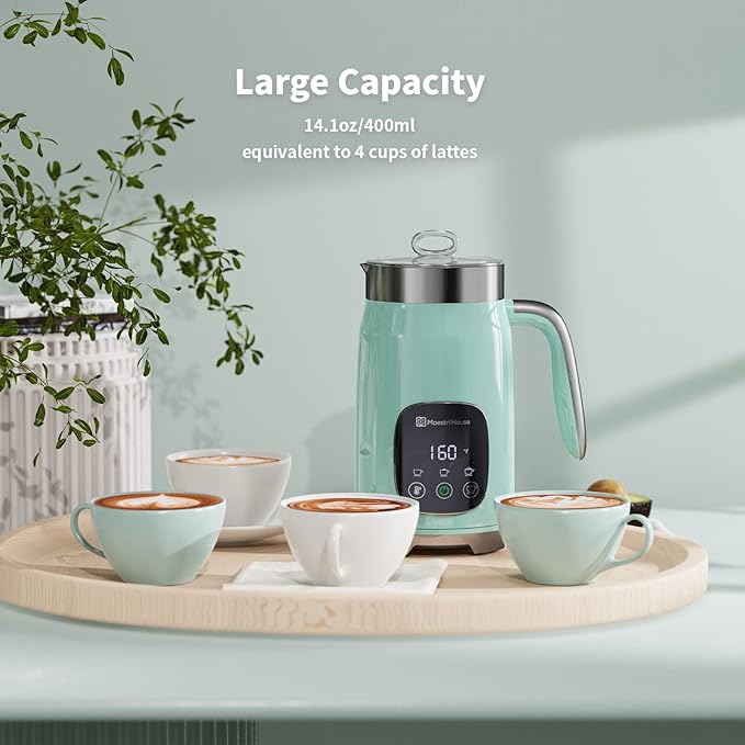 Maestri House Milk Frother, Variable Temp and Froth Thickness Milk Frother and Steamer, 14.1OZ/400ML Smart Touch Control Foam Maker, Memory Function for Latte, Warm Milk, Hot Chocolate (Blue)