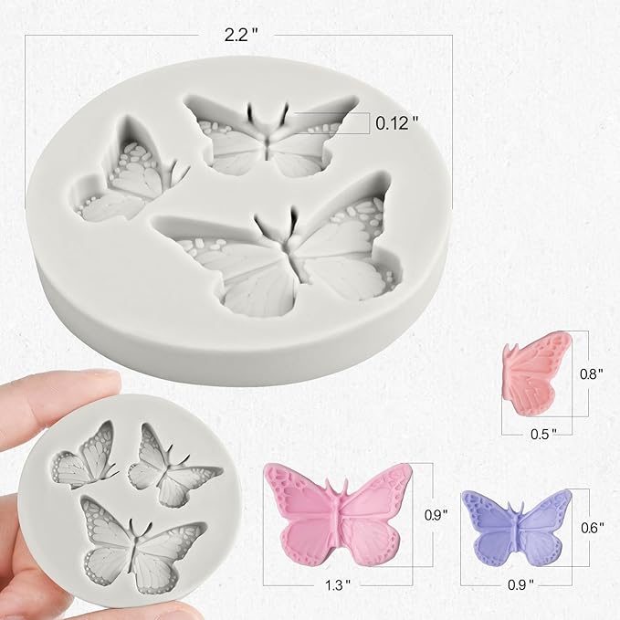 JOERSH 3PCS Mini Butterfly Fondant Mold, Cute Butterfly Fondant Silicone Mold for Chocolate, Cupcake Topper, Cake Decoration, Candy Craft, Dessert Decor