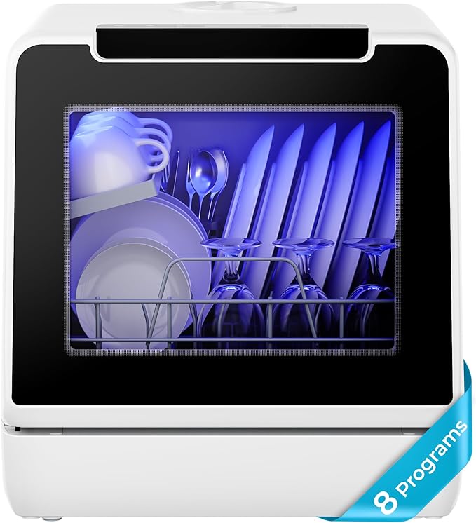 EUHOMY Countertop Dishwasher Portable, 8 Programs Mini Dishwasher with 5L Built-in Water Tank and Inlet hose, No Hookup Needed, Dish Washer with Self Clean/Baby Care/Air Dry, for Apartments & RVs