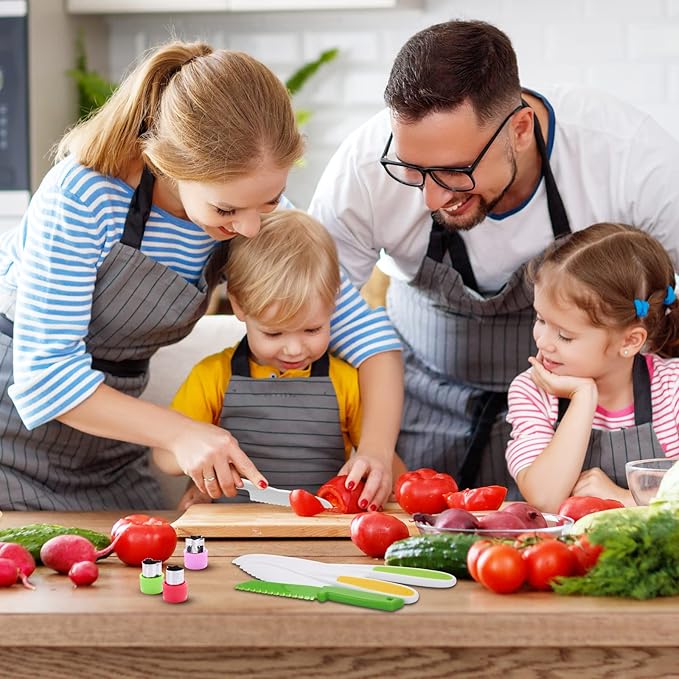10PCS Kids Knife Set, Toddler Safe Knives for Real Cooking, Serrated Edges, Kids Cooking Utensils, Kitchen Tools for Toddlers, Potato Slicers, Cake Scraper
