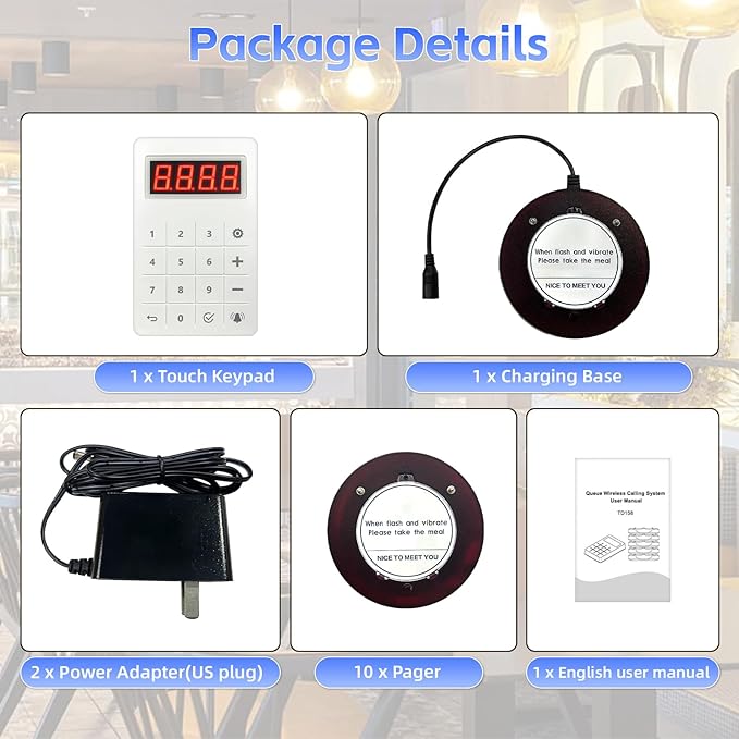 Restaurant Buzzer System, 10 Coaster Beeper Pager System with Buzzer, Customer Queue Pagers Set with Vibration, Flashing and Buzzer, for Food Truck, Church, Nursery