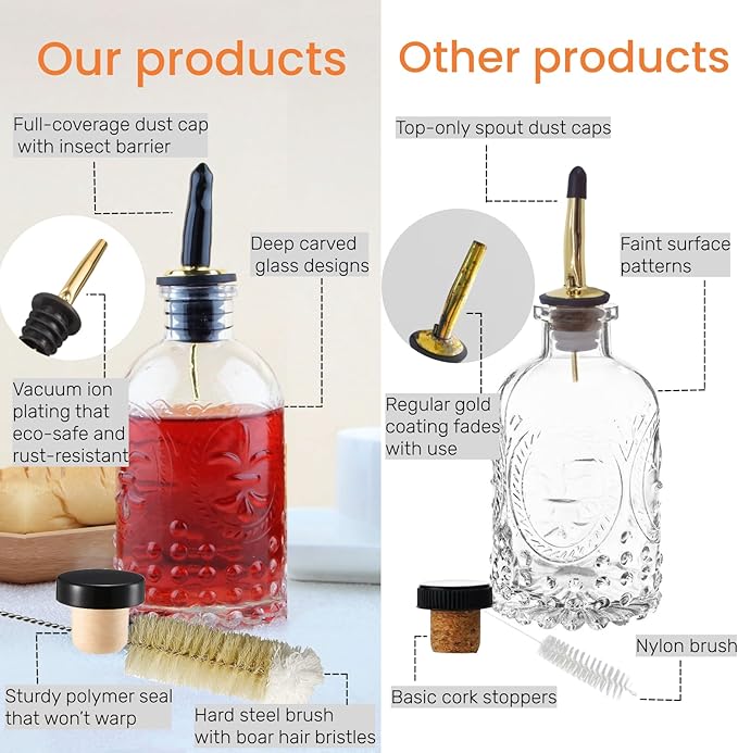 Shining Craft Syrup Dispenser Bottles Set, 4 Pack 7 OZ Bottles With Metal Pour Spout and Labels for Syrups, SC055 (4 Pack)