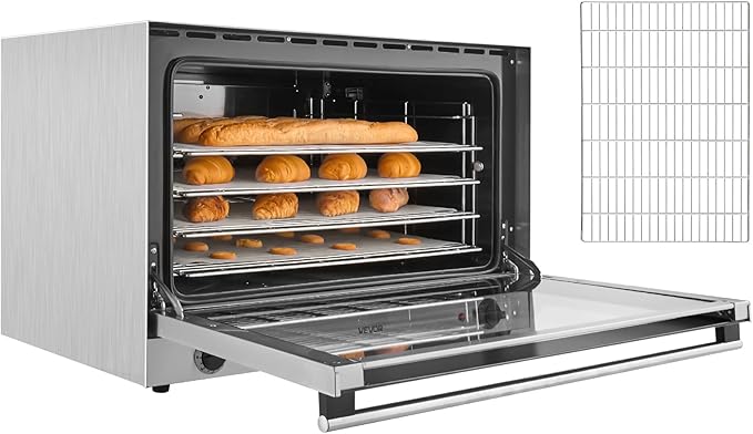 VEVOR Commercial Convection Oven, 4.24 cu.ft Countertop Oven for Full-Size Pans, Electric Convection Ovens with 4 Racks, 360° Hot Air Circulation, for Bakery, Restaurant & Pizza Shop (208-240V 5000W)