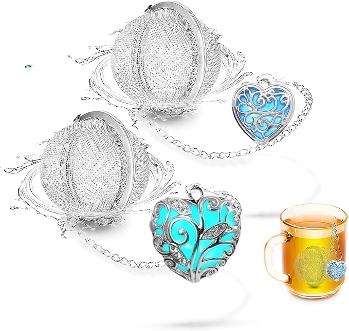 NSTaygate 2pcs Tea Infuser Tea Strainers for Loose Tea Luminous Heart Pendant Loose Leaf Tea Steeper Tea Ball Handmade Fluorescent Stone Tea Diffusers for Loose Tea Tea Sets for Women