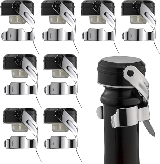WOTOR Champagne&Wine Bottle Stoppers Stainless Steel with Food Grade Silicone, Leak Proof Keep Fresh Reusable Saver, Cork Suitable for Wine, Champagne, Cava, Prosecco and Sparkling (8 Pack Silver）