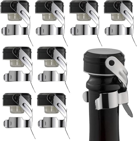 WOTOR Champagne&Wine Bottle Stoppers Stainless Steel with Food Grade Silicone, Leak Proof Keep Fresh Reusable Saver, Cork Suitable for Wine, Champagne, Cava, Prosecco and Sparkling (8 Pack Silver）