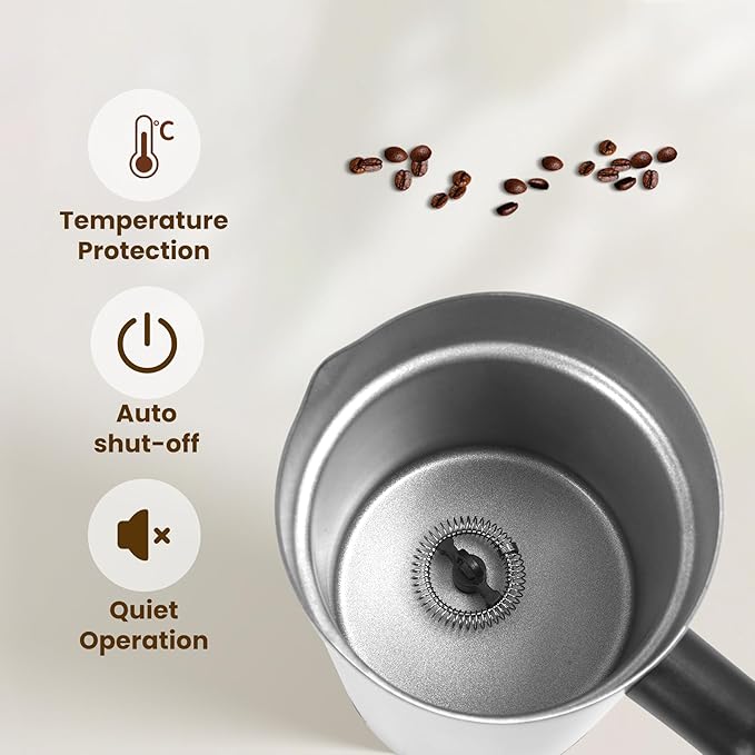 Milk Frother, 4-in-1 Milk Frother and Steamer, 10.6oz Electric Milk Steamer, Automatic Cold and Hot Foam Maker for Lattes, Cappuccinos, Ceramic Lining Interior (Polished)