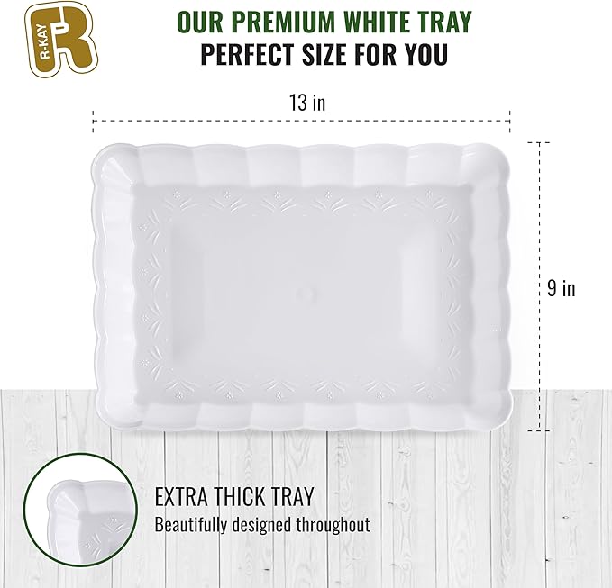 6 Pack White Serving Tray - 9 x 13 Inch, Heavy Duty White Serving Trays and Platters for Party - Premium Serving Platters