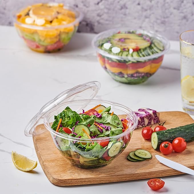 [32 oz. 150 Sets Clear Plastic Salad Bowls with Airtight Lids Disposable To Go Mixing Containers Serving for Fruit, Quinoa, Lunch and Meal Prep