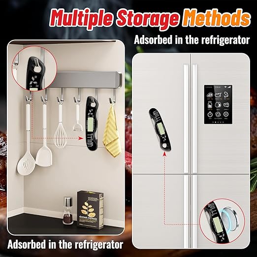 Meat Thermometer, IP67 Waterproof Digital Meat Thermometer with Backlight, Hold Function & Magnet for Grill, BBQ, Candy, Beef,Turkey，Gadgets Essentials BBQ Accessories,Mens Stocking Stuffers