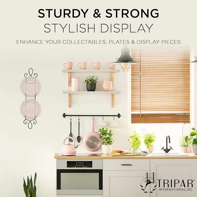 TRIPAR Augusta Narrow Vertical Plate Rack, Black Display (2 Tiers) - Lightweight & Durable - Contains 2 Non-Adjustable Brackets - Elegantly Display Plates, Tiles, Artwork, & More