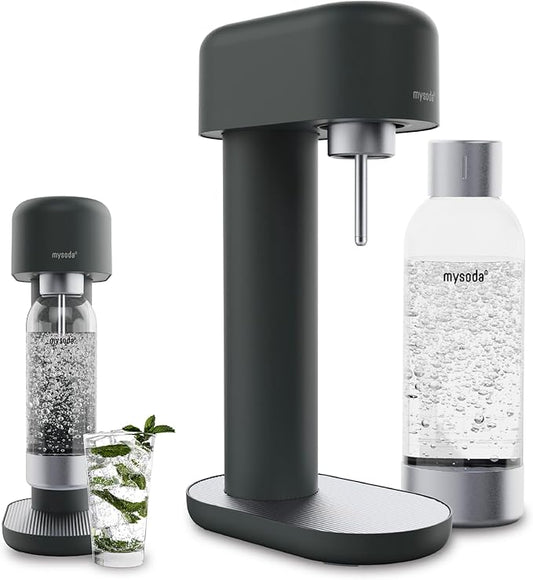 Mysoda Ruby 2 Soda Streaming Machine - Silent and Long-Lasting Aluminium Soda Maker with 1L Water Bottle - Without CO2 Cylinder - Black Silver