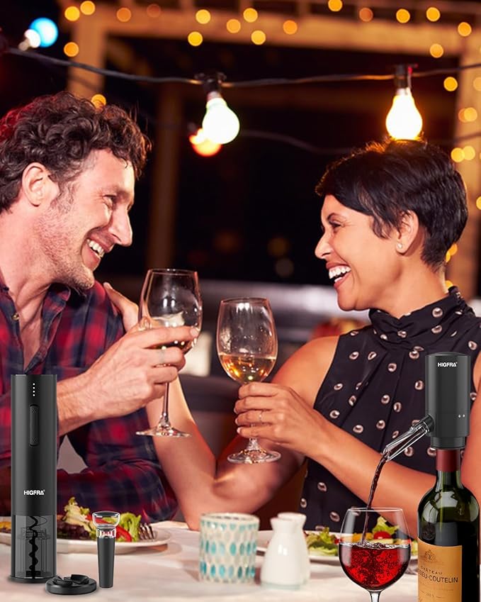 Rechargeable Electric Wine Opener Set – 4-in-1 Wine Gift Set with Aerator, Vacuum Stopper & Foil Cutter – Perfect Mother’s Day Gift for Mom, Wine Lovers, Home, Kitchen & Party