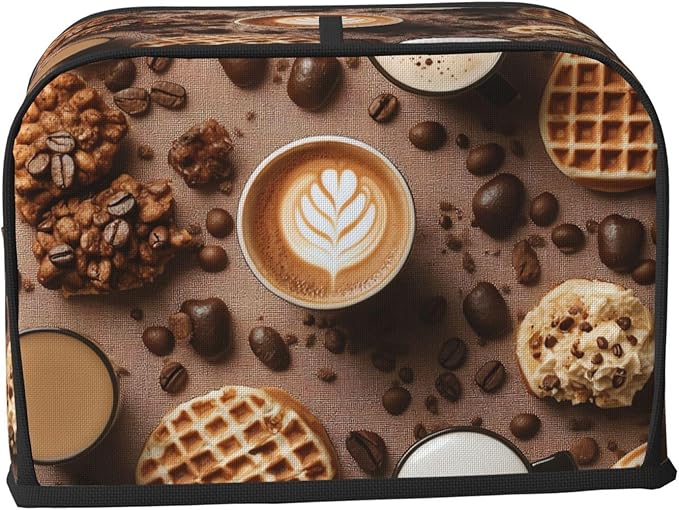 Brown Coffee Pattern Toaster Cover 2 Slice, Cute Country Bread Machine Cover, Washable Toaster Kitchen Small Appliance Cover Stain Resistant,with Top Handle