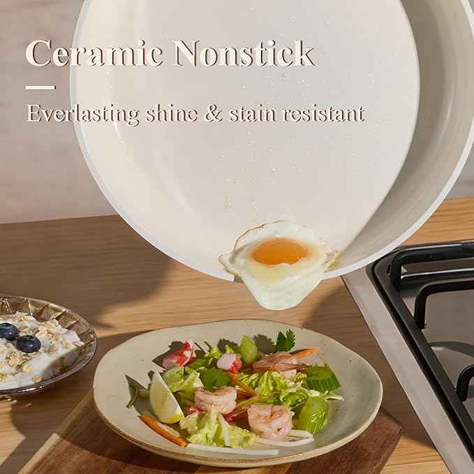 CAROTE Ceramic Cookware Set, Pots and Pans Set Non stick, 16-Piece Induction Cookware, Non toxic Healthy Non Stick Kitchen Cooking Set, with Frying Pans Set,Large Capacity Soup Pot