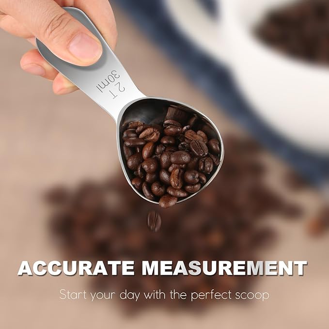 Safring Coffee Scoop Set, Tablespoon Scoop 2 Pc Set (1 Tbsp & 2 Tbsp), Stainless Steel Measuring Spoons for Ground Coffee with Short Handles, for Tea, Sugar, or Flour