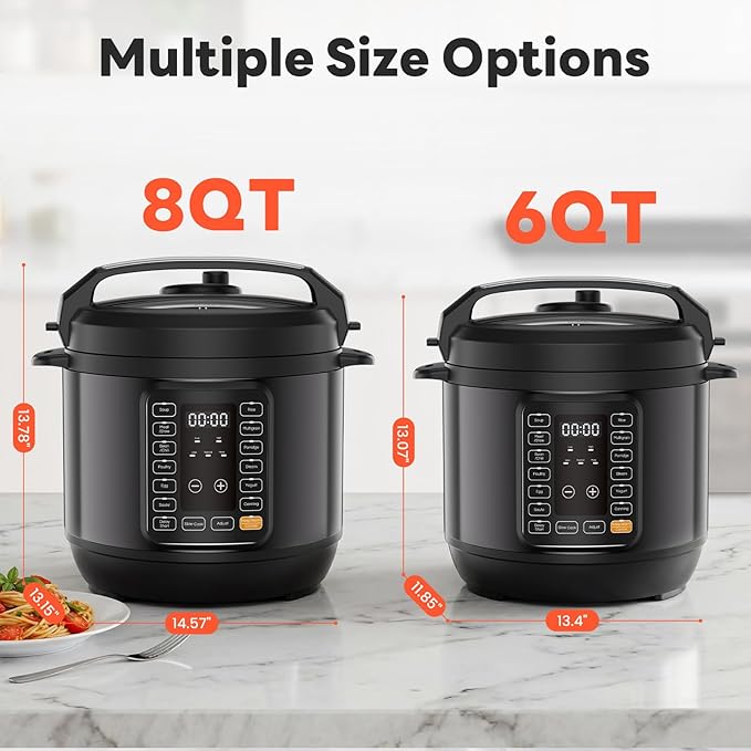 Sweetcrispy 16-in-1 Electric Pressure Cooker 8QT, 12-Preset Multi Cookers with Ceramic Pot, Slow Cook Rice Steamer Sauté Soup Yogurt Maker and More, Recipe Book