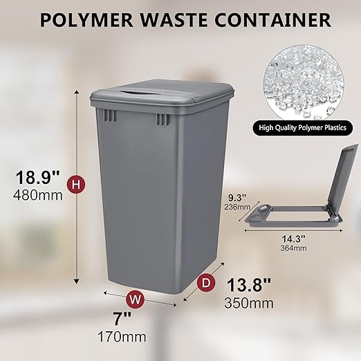 2-Pack 35 Quart Trash Can with Lid, 9.25 Gallon Recycle Waste Garbage Container for Kitchen Cabinet Pullouts, Plastic Bins for Home and Office, Gray
