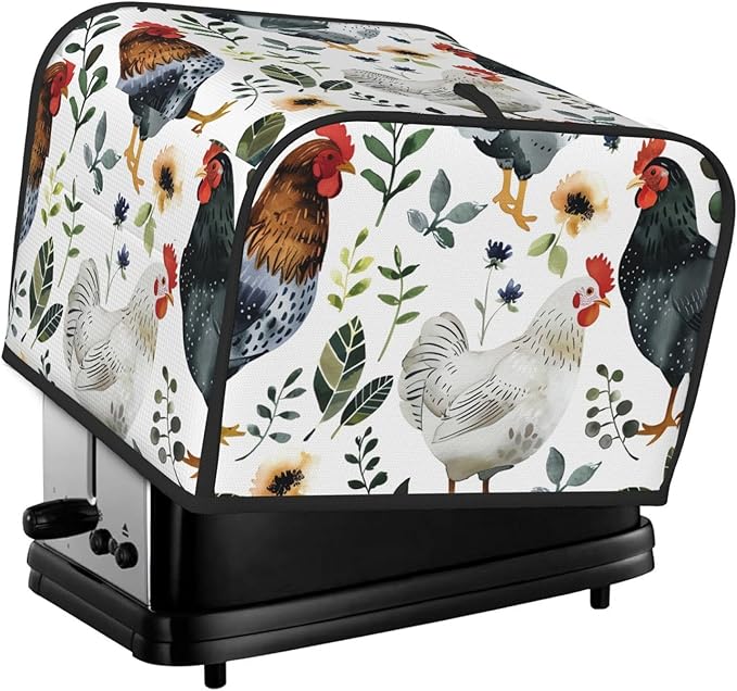 Summer Rooster Covers for Toasters 4 Slice,Cute Funny Bread Machine Cover with Handle,Washable Stain Resistant Kitchen Small Appliance Cover Dining Decor