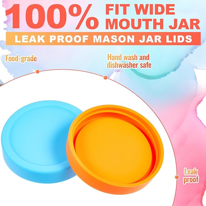 Teenyyou 12 Pcs Mason Jars 6 Wide and 6 Regular Mouth Lids Mason Jar Lids Thickened Leak Proof Lid for 86mm, 70mm Wide and Regular Mouth, Reusable Canning Jar Caps(Red Orange Yellow Green Blue Purple)