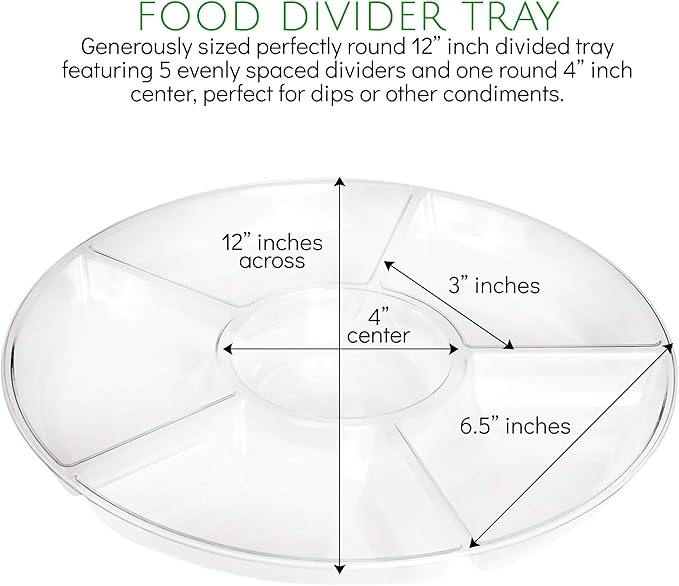 Plasticpro 6 Sectional Round Plastic Serving Tray/Platters Clear Pack of 8