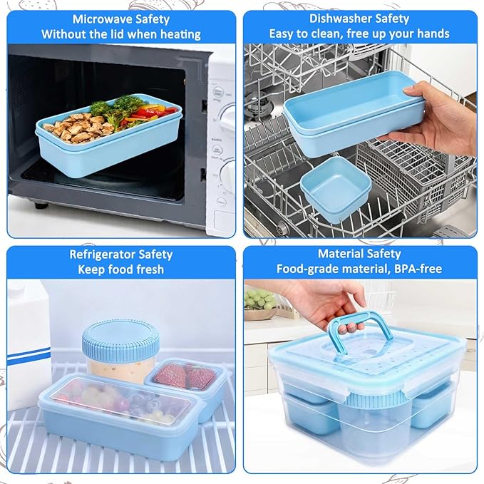 moleath Bento Box with 6 Removable Compartments Lunch Box, Microwave & Dishwasher Safe, Leakproof BPA-Free Snack Containers Ideal for Office, Picnic, Camping, Party, Travel, Blue