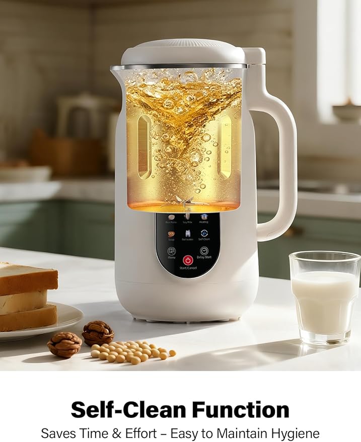 KIDISLE Nut Milk Maker Machine 51oz, 10-in-1 Soup Maker with 140℉ Heating & 8H Keep Warm, Touch Screen Plant-Based Milk Maker for Almond, Oat & Soy, 12H Delay Start & Self-Clean, Noise Reduction
