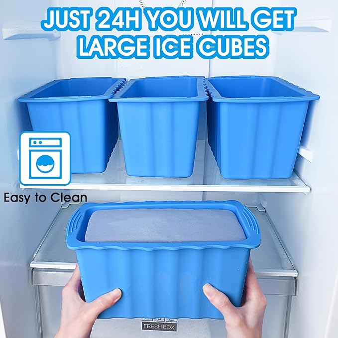 4PC Extra Large Ice Cube Molds Thicker Ice Bath Water Chiller Giant Ice Block Molds Silicone Ice Block Maker For Home Big Ice Cube Tray Reusable Athletes Cold Plunge Accessories Easy to Remove