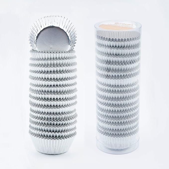 Gifbera Mini Foil Baking Cups Silver, 300-Count Bright Foil Paper Silver Cupcake Liners Mini Size
