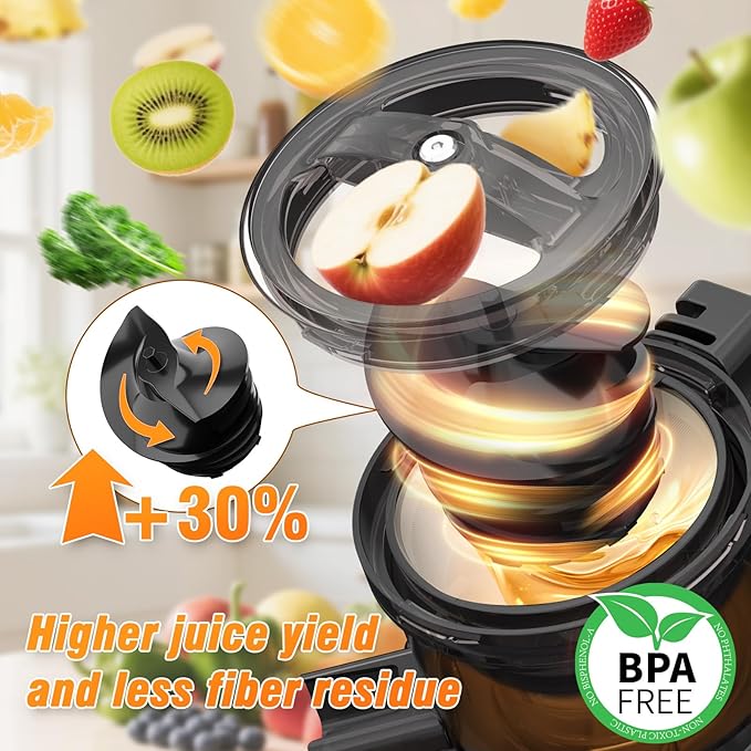 VENNXE Masticating Juicer Machines, 5.7" Extra Large Feed Chute Cold Pressed Juicer, Easy to Clean Slow Juicers, High Yield Electric Juice Extractor for Vegetable and Fruits, 50oz Capacity Juice Maker