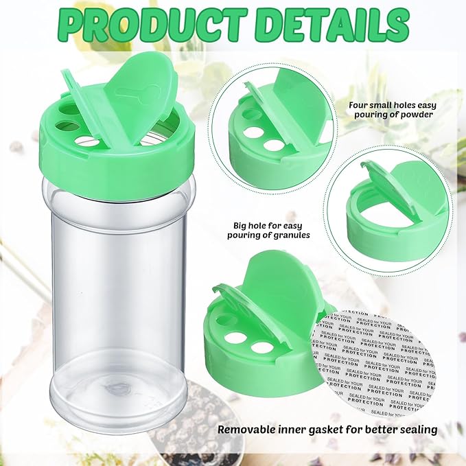 Jadive 36 Pcs 5.5 oz Plastic Spice Jars with Shaker Lids Clear Spice Bottles Plastic Seasoning Containers Empty Shaker for Kitchen Storing Herbs Seasoning Powders Pepper (Green)